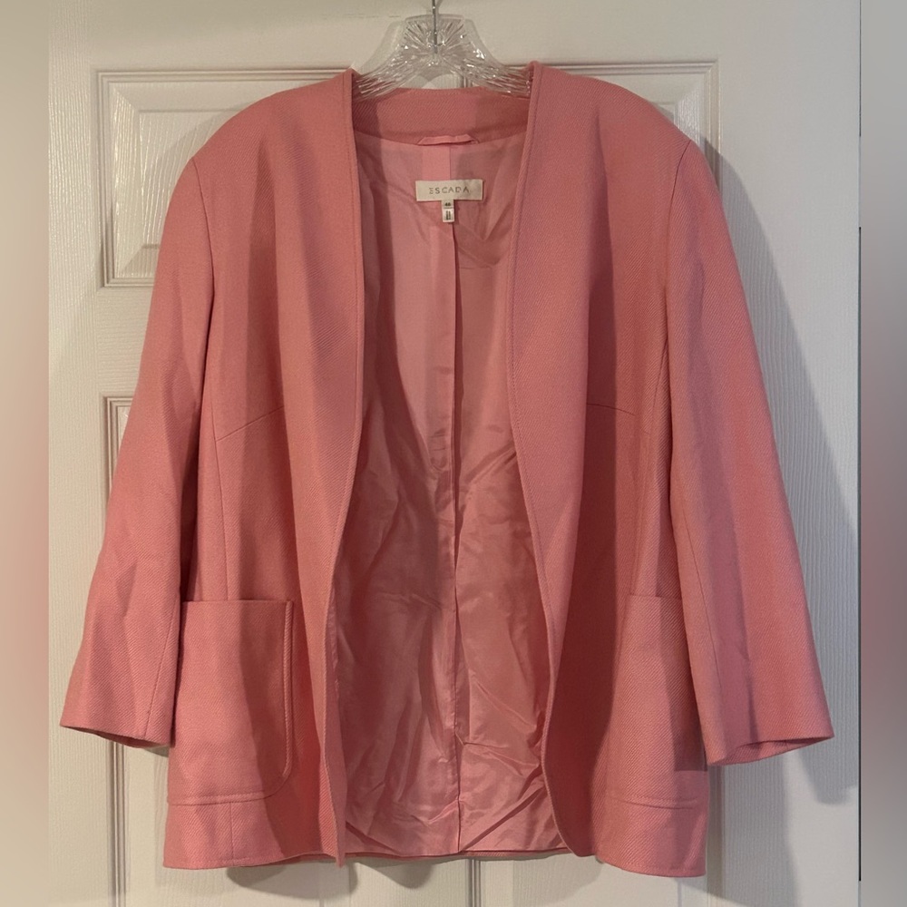 PIACENZA For ESCADA Vintage Pink Cashmere Silk Open Front Blazer Jacket 46 EU